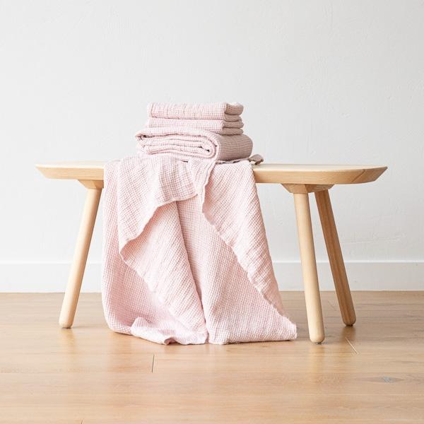 Linenme Linen Waffle Big Bath Towel Set Rosa