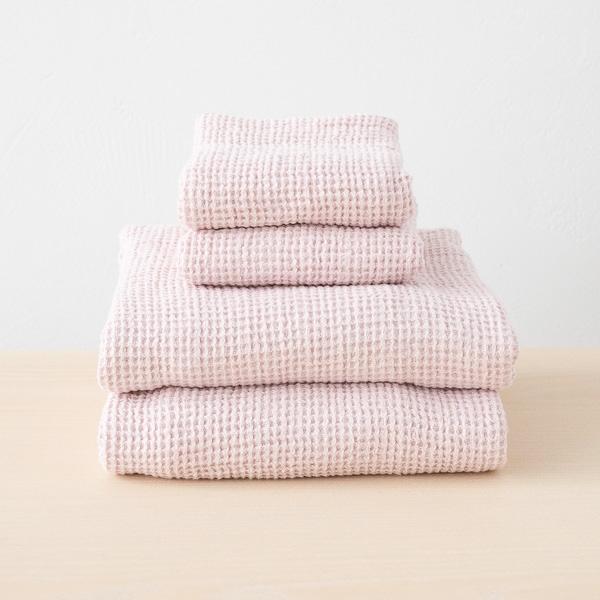 linenme Linen Waffle Big Bath Towel Set Rosa