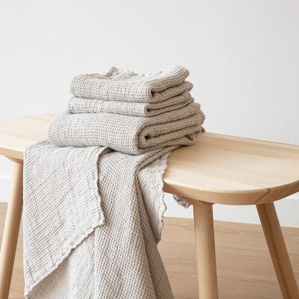 Linenme Linen Waffle Big Bath Towel Set Silver