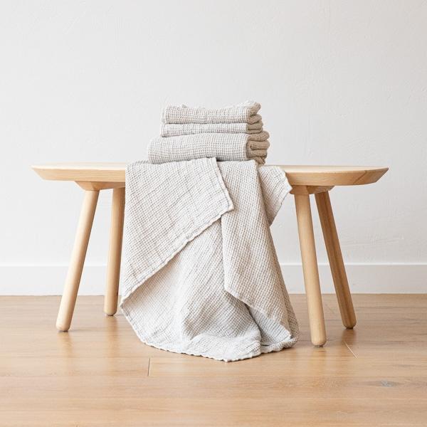 Linenme Linen Waffle Big Bath Towel Set Silver