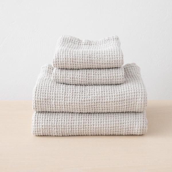 linenme Linen Waffle Big Bath Towel Set Silver