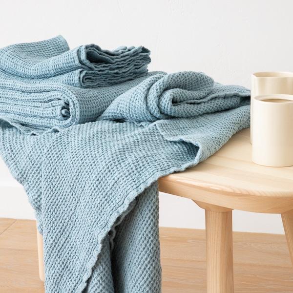 Linenme Linen Waffle Big Bath Towel Set Stone Blue