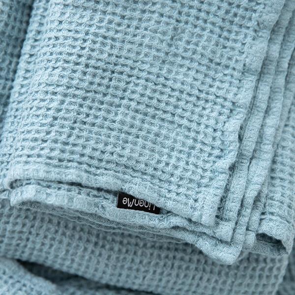 Linenme Linen Waffle Big Bath Towel Set Stone Blue