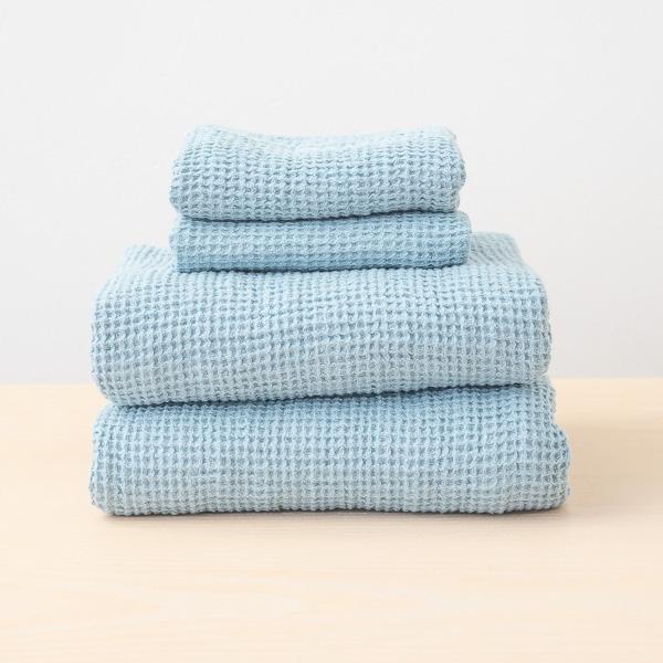 linenme Linen Waffle Big Bath Towel Set Stone Blue