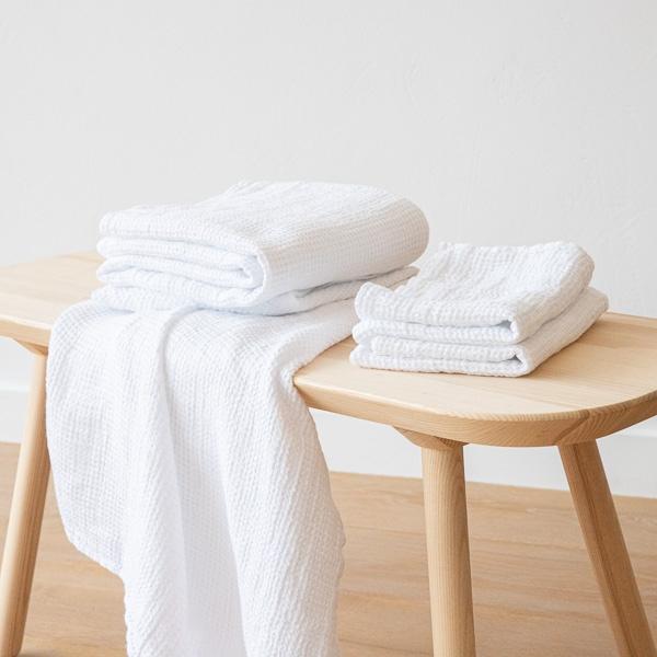 Linenme Linen Waffle Big Bath Towel Set White