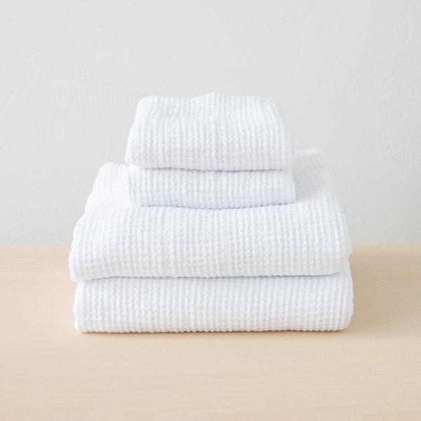 linenme Linen Waffle Big Bath Towel Set White