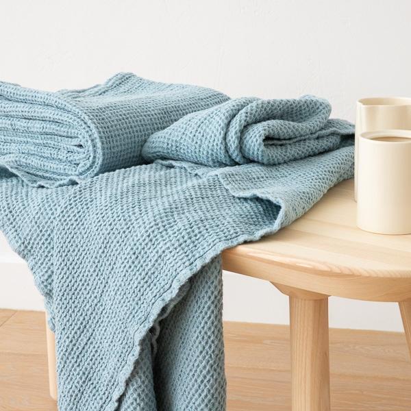 Linenme Linen Waffle Big Bath Towel Stone Blue