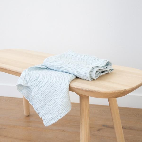 Linenme Linen Waffle Big Hand Towel Set Ice Blue