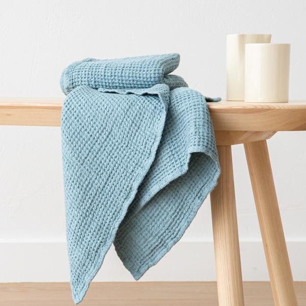 Linenme Linen Waffle Big Hand Towel Set Stone Blue
