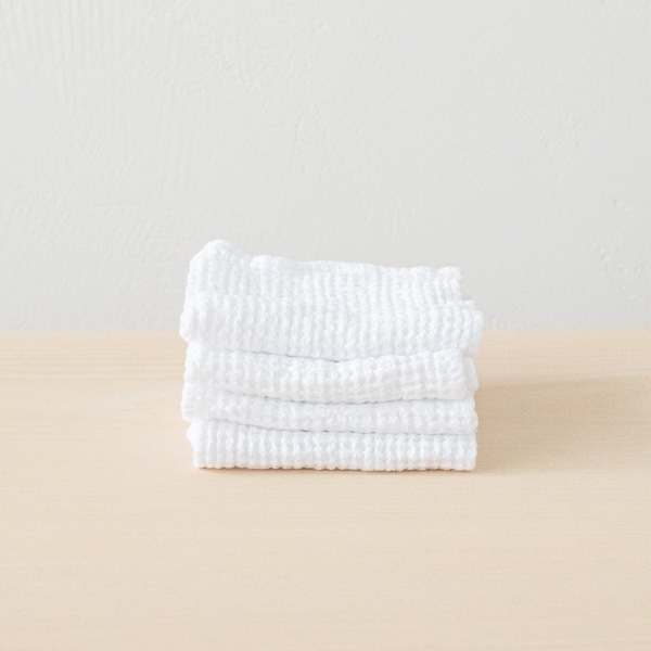 linenme Linen Waffle Big Set of 4 Wash Cloth White
