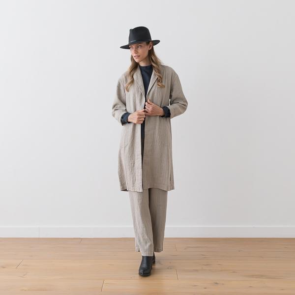 Linenme Long Linen Jacket Olive Green Kyoto