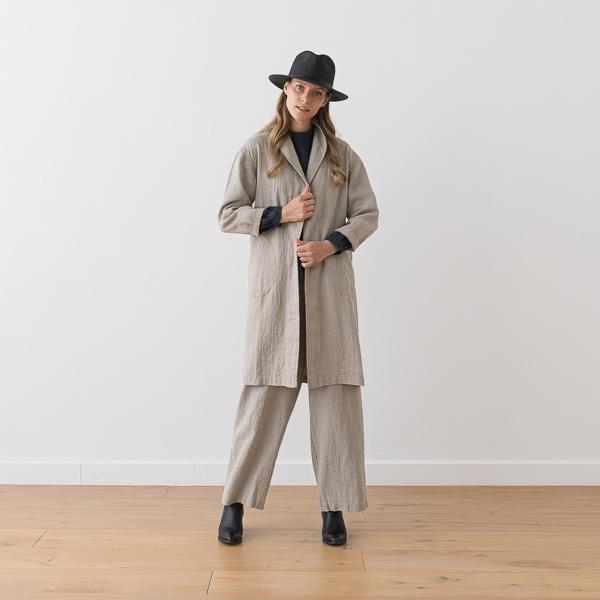 Linenme Long Linen Jacket Olive Green Kyoto