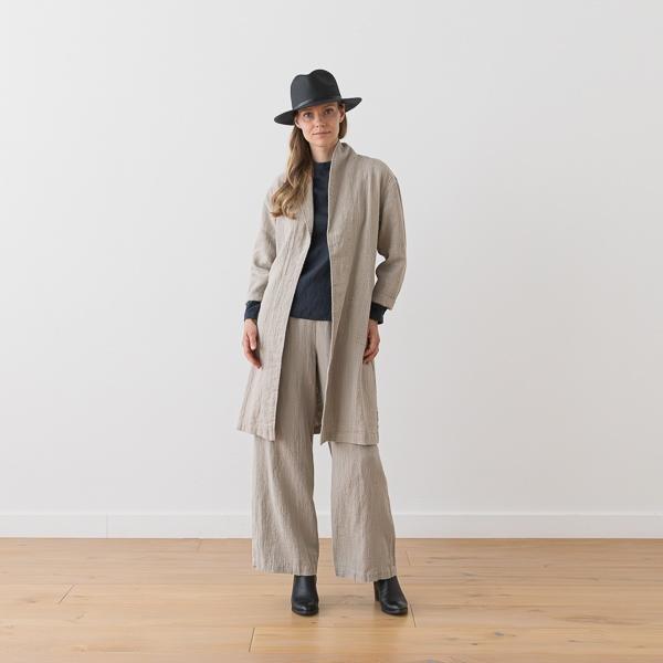 linenme Long Linen Jacket Olive Green Kyoto