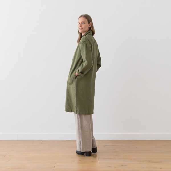 Linenme Long Linen Jacket Olive Green Kyoto