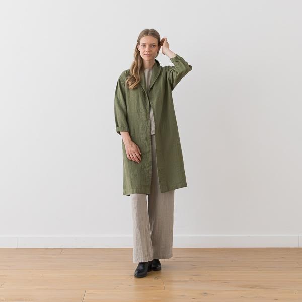 Linenme Long Linen Jacket Olive Green Kyoto