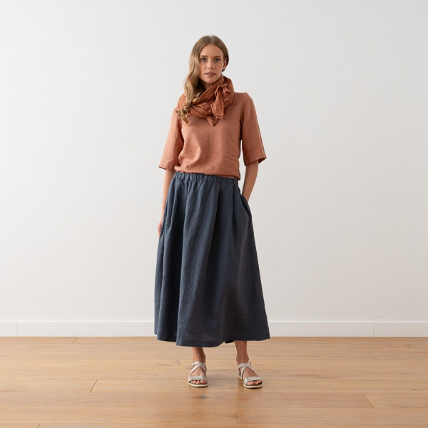 linenme Long Linen Skirt Antique Gold Tokyo