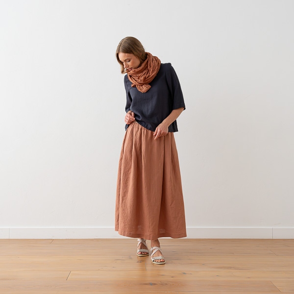 Linenme Long Linen Skirt Antique Gold Tokyo