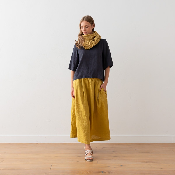 Linenme Long Linen Skirt Antique Gold Tokyo