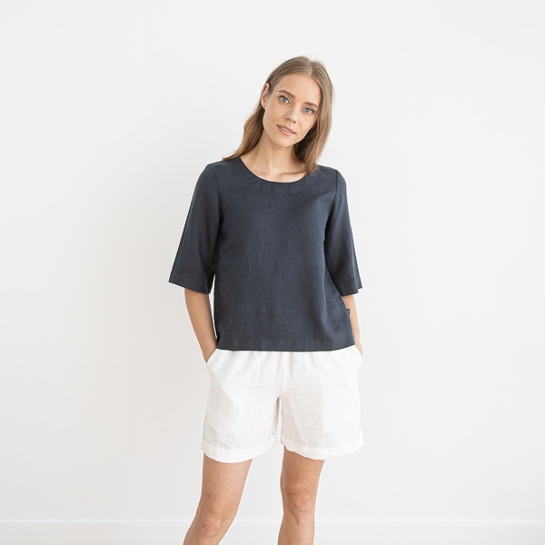 Linenme Loose Linen Blouse Anthracite Nora
