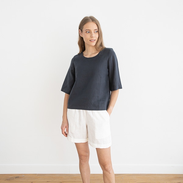 Linenme Loose Linen Blouse Anthracite Nora