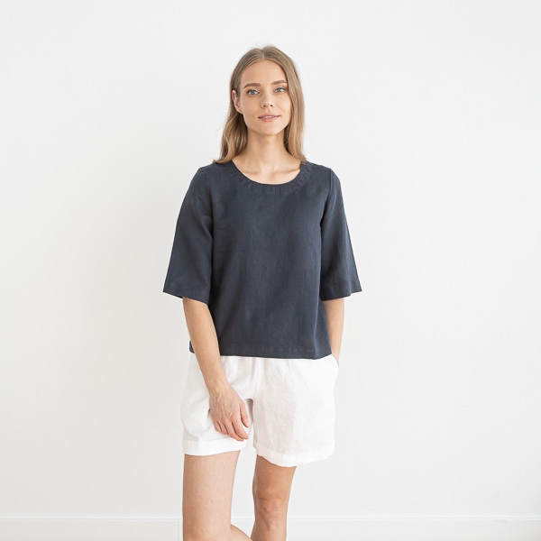 linenme Loose Linen Blouse Anthracite Nora