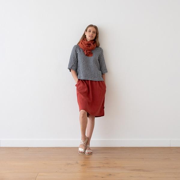 Linenme Loose Linen Blouse Navy Check Nora