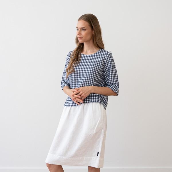 Linenme Loose Linen Blouse Navy Check Nora