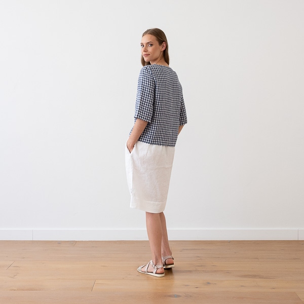 Linenme Loose Linen Blouse Navy Check Nora