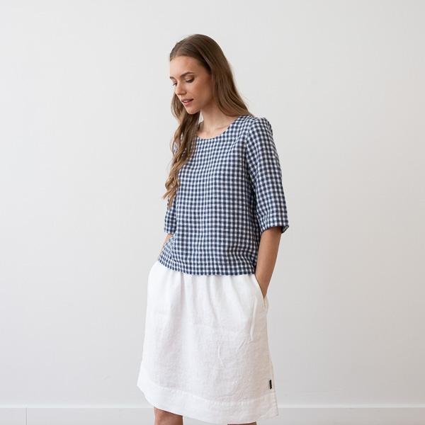 linenme Loose Linen Blouse Navy Check Nora