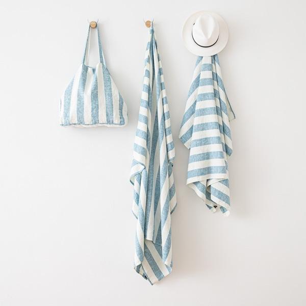 Linenme Marine Blue Linen Beach Bag Philippe