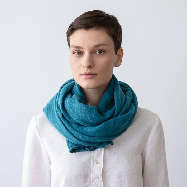 Linenme Marine Blue Linen Summer Scarf Garza