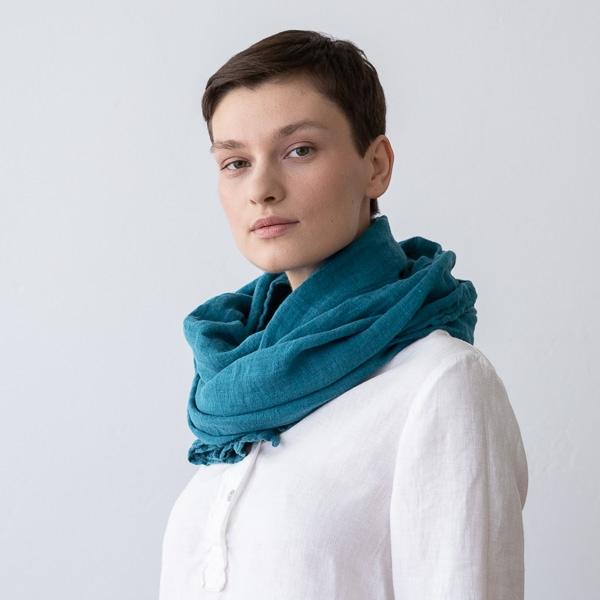 Linenme Marine Blue Linen Summer Scarf Garza