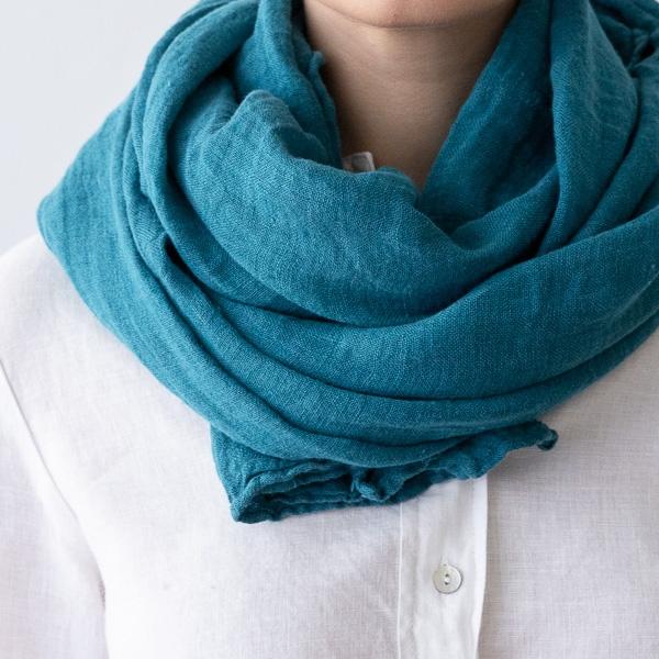 Linenme Marine Blue Linen Summer Scarf Garza