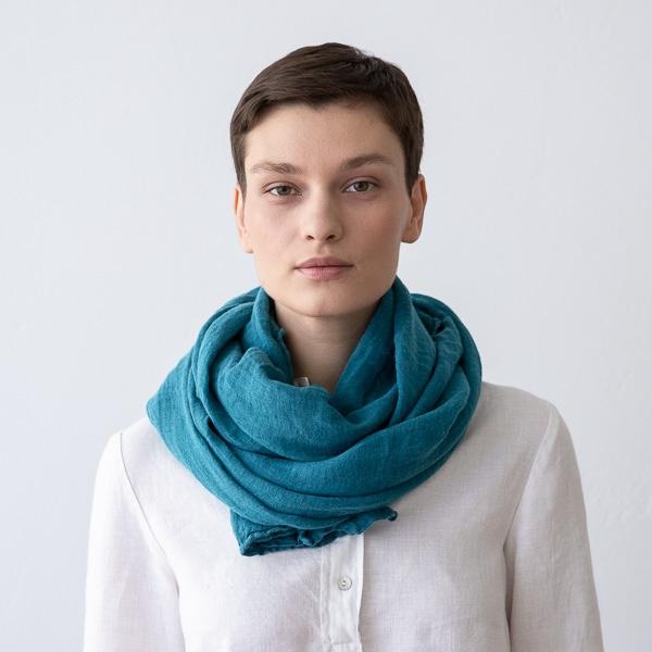 linenme Marine Blue Linen Summer Scarf Garza