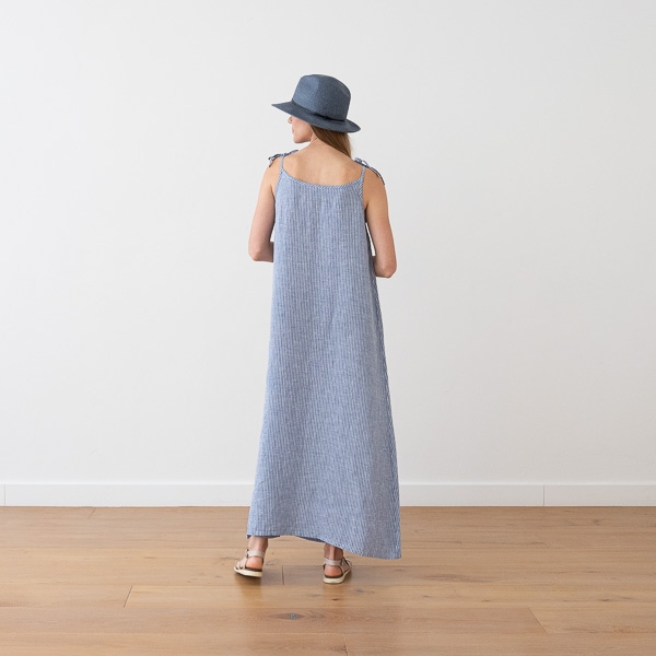Linenme Maxi Linen Dress Medium Stripe Blue Amelia