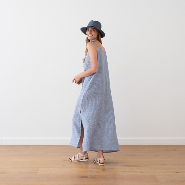 Linenme Maxi Linen Dress Medium Stripe Blue Amelia