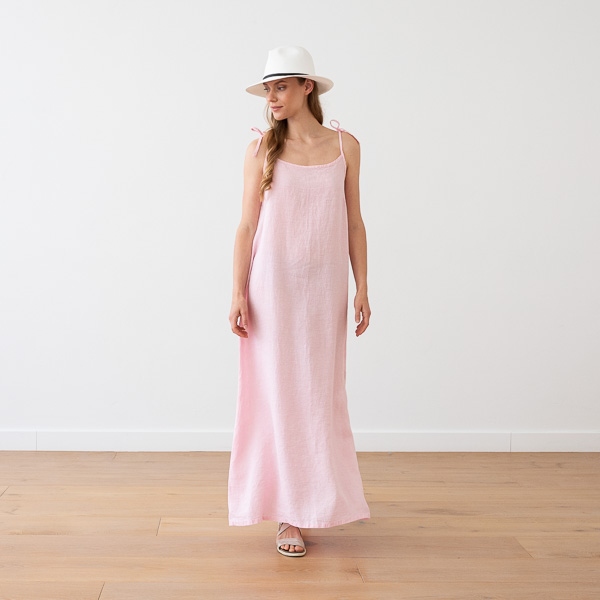 Linenme Maxi Linen Dress Rosa Melange Amelia