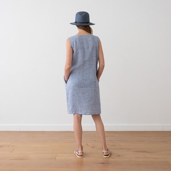 Linenme Medium Stripe Blue Linen Dress Julia