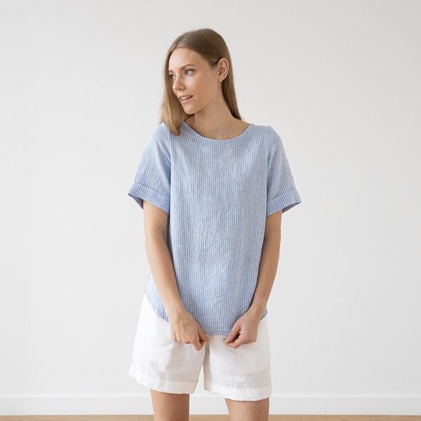 Linenme Medium Stripe Linen Blouse Rosa Luisa