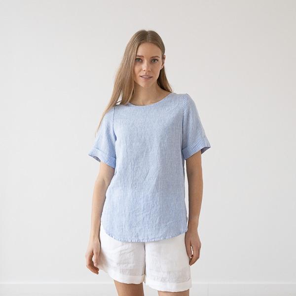 Linenme Medium Stripe Linen Blouse Rosa Luisa