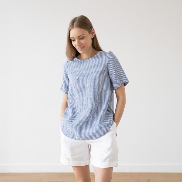 Linenme Medium Stripe Linen Blouse Rosa Luisa