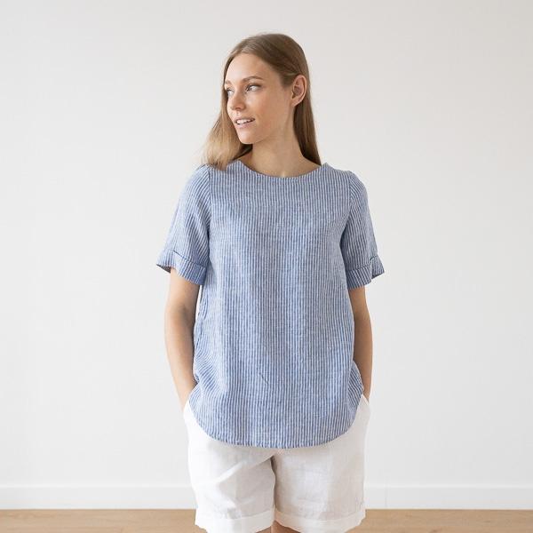 Linenme Medium Stripe Linen Blouse Rosa Luisa