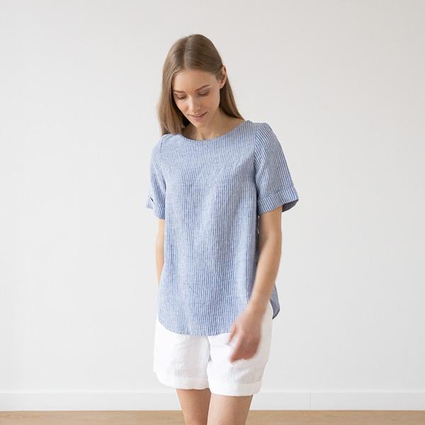 Linenme Medium Stripe Linen Blouse Rosa Luisa