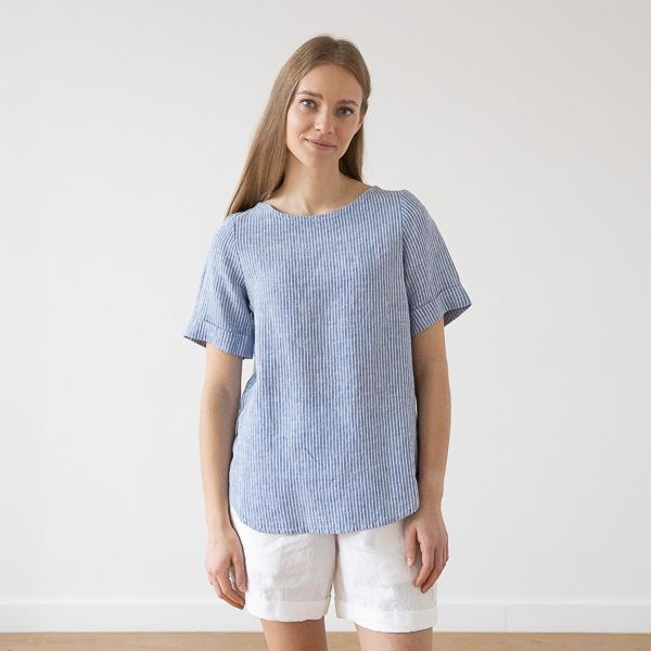 linenme Medium Stripe Linen Blouse Rosa Luisa