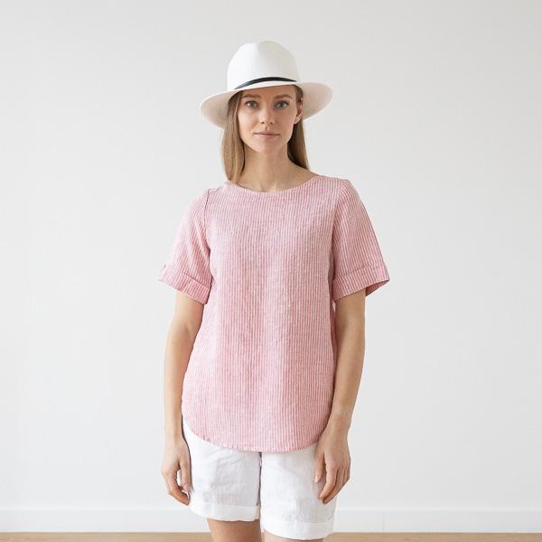 linenme Medium Stripe Linen Blouse Rosa Luisa