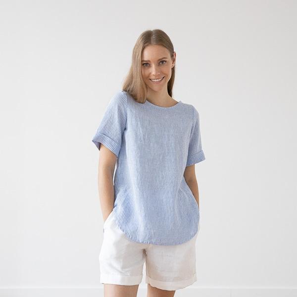 linenme Medium Stripe Linen Blouse Rosa Luisa