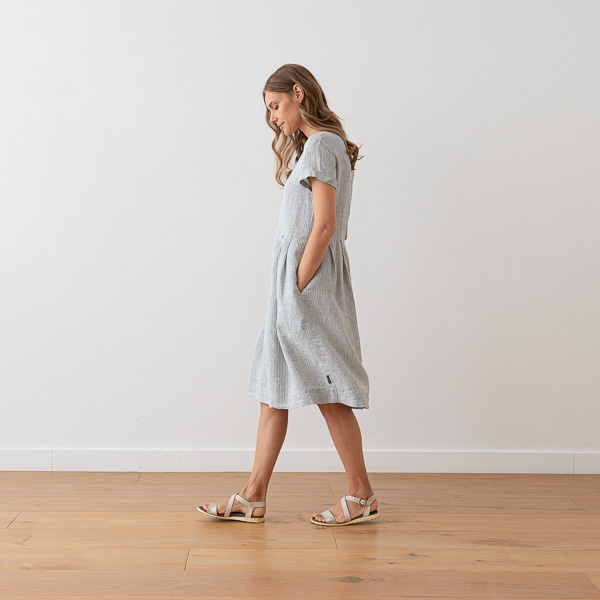 Linenme Medium Stripe Linen Dress Blue Adel
