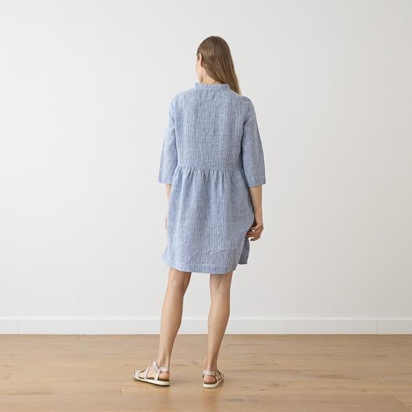 Linenme Medium Stripe Linen Dress Light Blue Ella