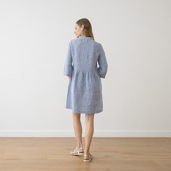 Linenme Medium Stripe Linen Dress Light Blue Ella