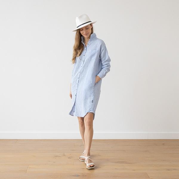 Linenme Medium Stripe Linen Shirt Dress Rosa Paula